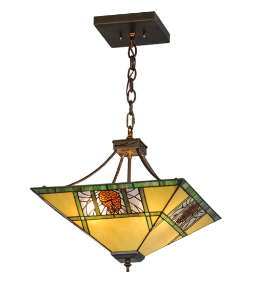 Meyda Lighting Pinecone Ridge 24" 4-Light Antique Copper Inverted Pendant Light With Multi-Colored Shade Glass