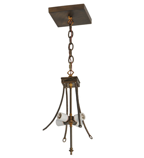 Meyda Lighting Pinecone Ridge 24" 4-Light Antique Copper Inverted Pendant Light With Multi-Colored Shade Glass