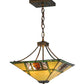 Meyda Lighting Pinecone Ridge 24" 4-Light Antique Copper Inverted Pendant Light With Multi-Colored Shade Glass