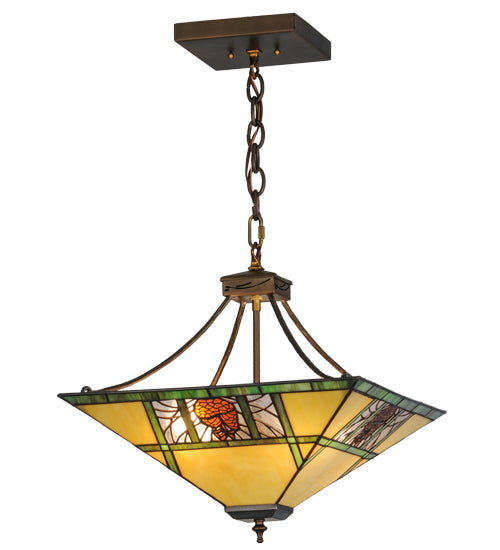 Meyda Lighting Pinecone Ridge 24" 4-Light Antique Copper Inverted Pendant Light With Multi-Colored Shade Glass
