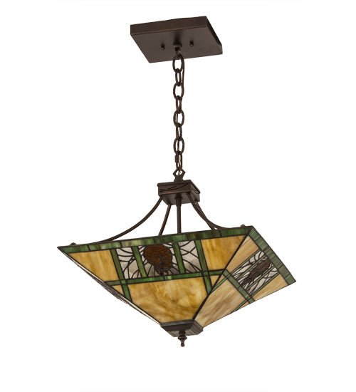 Meyda Lighting Pinecone Ridge 24" 4-Light Mahogany Bronze Inverted Pendant Light With Multi-Colored Shade Glass