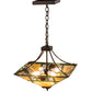 Meyda Lighting Pinecone Ridge 24" 4-Light Mahogany Bronze Inverted Pendant Light With Multi-Colored Shade Glass