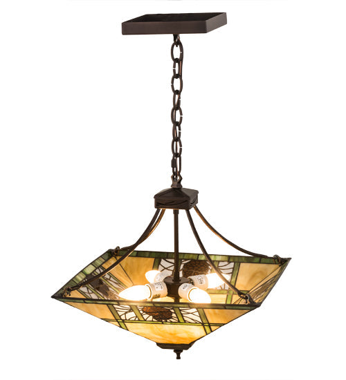 Meyda Lighting Pinecone Ridge 24" 4-Light Mahogany Bronze Inverted Pendant Light With Multi-Colored Shade Glass