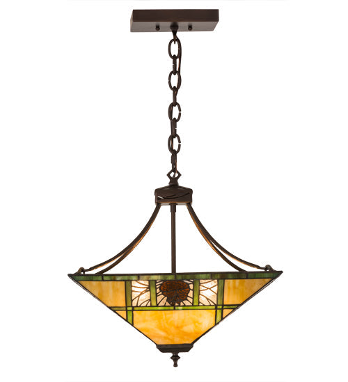 Meyda Lighting Pinecone Ridge 24" 4-Light Mahogany Bronze Inverted Pendant Light With Multi-Colored Shade Glass