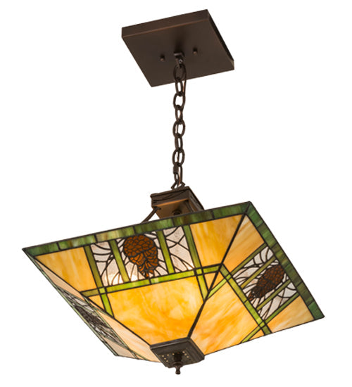 Meyda Lighting Pinecone Ridge 24" 4-Light Mahogany Bronze Inverted Pendant Light With Multi-Colored Shade Glass