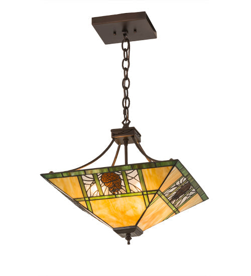 Meyda Lighting Pinecone Ridge 24" 4-Light Mahogany Bronze Inverted Pendant Light With Multi-Colored Shade Glass