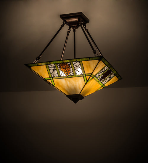 Meyda Lighting Pinecone Ridge 24" 4-Light Mahogany Bronze Semi-flush Mount Light With Multi-Colored Shade Glass