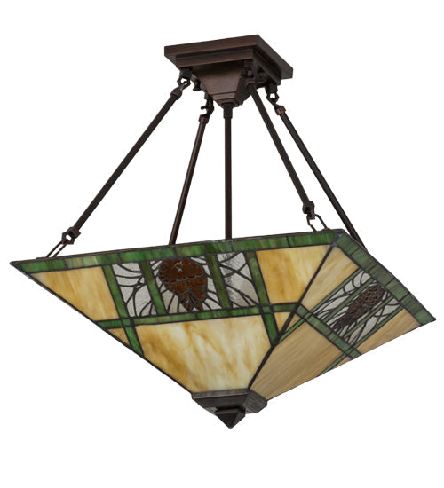 Meyda Lighting Pinecone Ridge 24" 4-Light Mahogany Bronze Semi-flush Mount Light With Multi-Colored Shade Glass
