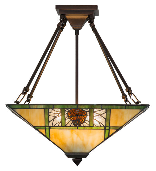 Meyda Lighting Pinecone Ridge 24" 4-Light Mahogany Bronze Semi-flush Mount Light With Multi-Colored Shade Glass