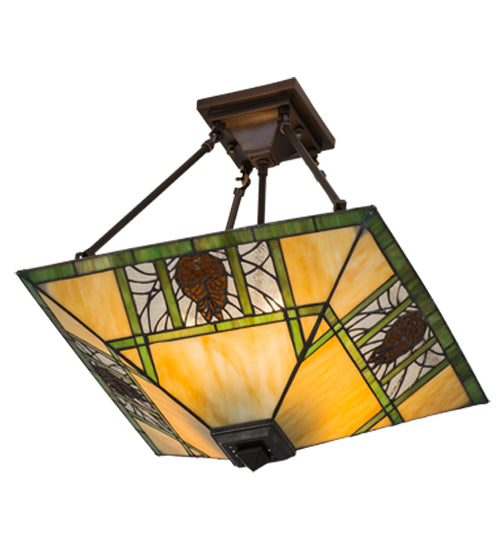 Meyda Lighting Pinecone Ridge 24" 4-Light Mahogany Bronze Semi-flush Mount Light With Multi-Colored Shade Glass