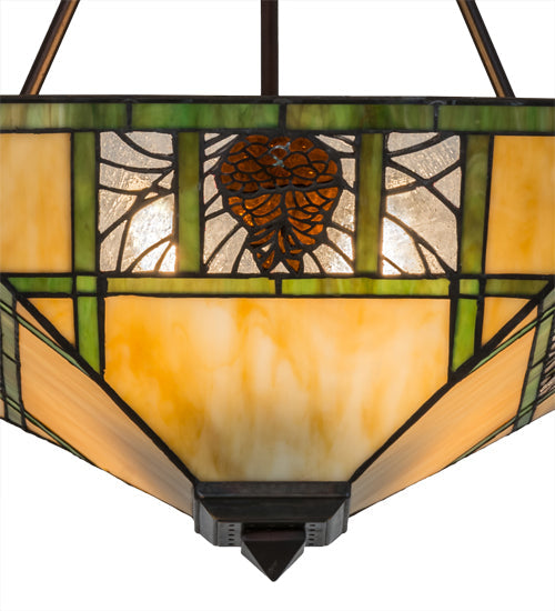Meyda Lighting Pinecone Ridge 24" 4-Light Mahogany Bronze Semi-flush Mount Light With Multi-Colored Shade Glass