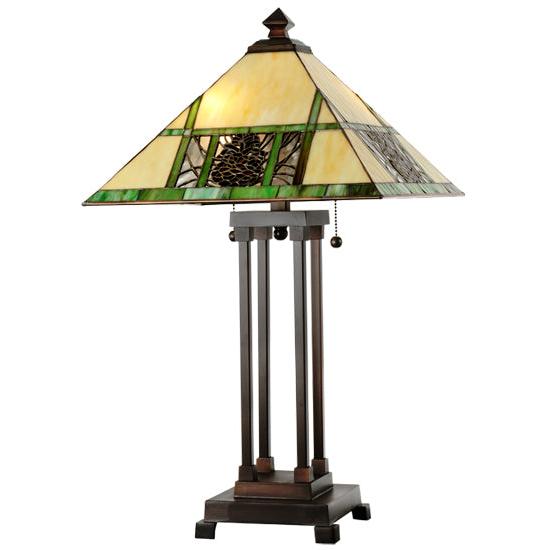 Meyda Lighting Pinecone Ridge 24" Antique Table Lamp With Stained Shade Glass