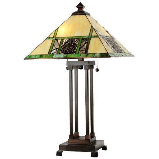 Meyda Lighting Pinecone Ridge 24" Antique Table Lamp With Stained Shade Glass