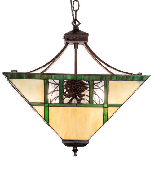 Meyda Lighting Pinecone Ridge 25" 4-Light Mahogany Bronze Inverted Pendant Light With Multi-Colored Shade Glass