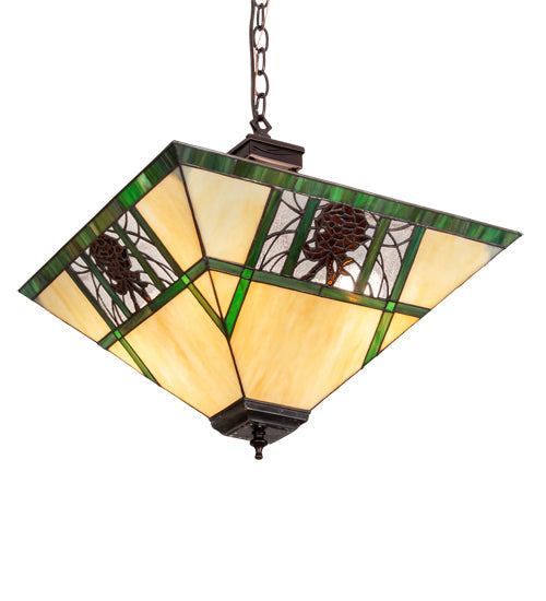 Meyda Lighting Pinecone Ridge 25" 4-Light Mahogany Bronze Inverted Pendant Light With Multi-Colored Shade Glass