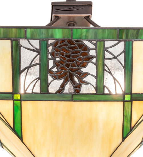 Meyda Lighting Pinecone Ridge 25" 4-Light Mahogany Bronze Inverted Pendant Light With Multi-Colored Shade Glass
