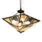 Meyda Lighting Pinecone Ridge 25" 4-Light Mahogany Bronze Inverted Pendant Light With Multi-Colored Shade Glass