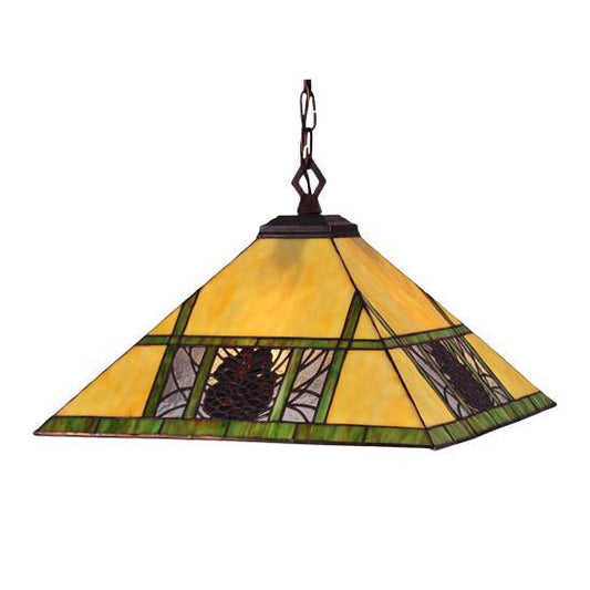 Meyda Lighting Pinecone Ridge 25" 4-Light Mahogany Bronze Pendant Light With Multi-Colored Shade Glass