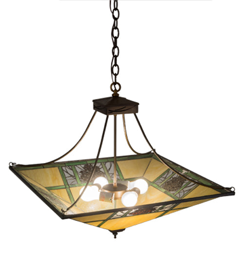 Meyda Lighting Pinecone Ridge 37" 4-Light Antique Copper Inverted Pendant Light With Multi-Colored Shade Glass