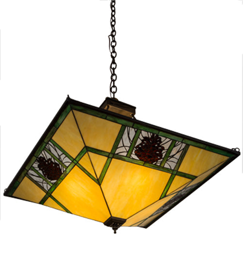 Meyda Lighting Pinecone Ridge 37" 4-Light Antique Copper Inverted Pendant Light With Multi-Colored Shade Glass