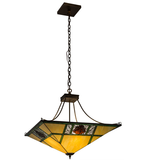 Meyda Lighting Pinecone Ridge 37" 4-Light Antique Copper Inverted Pendant Light With Multi-Colored Shade Glass