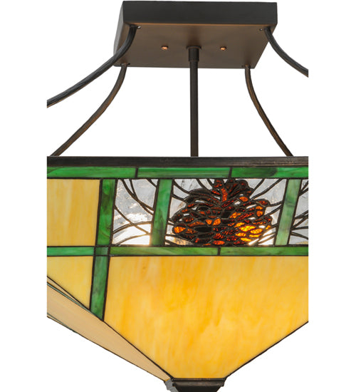 Meyda Lighting Pinecone Ridge 37" 4-Light Oil Rubbed Bronze Semi-flush Mount Ceiling Light With Multi-Colored Shade Glass