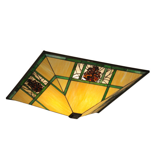Meyda Lighting Pinecone Ridge 37" 4-Light Oil Rubbed Bronze Semi-flush Mount Ceiling Light With Multi-Colored Shade Glass