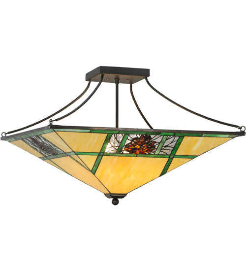 Meyda Lighting Pinecone Ridge 37" 4-Light Oil Rubbed Bronze Semi-flush Mount Ceiling Light With Multi-Colored Shade Glass