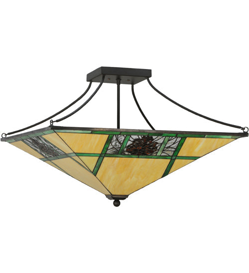Meyda Lighting Pinecone Ridge 37" 4-Light Oil Rubbed Bronze Semi-flush Mount Ceiling Light With Multi-Colored Shade Glass