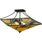 Meyda Lighting Pinecone Ridge 37" 4-Light Oil Rubbed Bronze Semi-flush Mount Ceiling Light With Multi-Colored Shade Glass