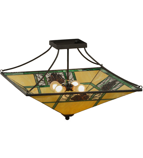 Meyda Lighting Pinecone Ridge 37" 4-Light Oil Rubbed Bronze Semi-flush Mount Ceiling Light With Multi-Colored Shade Glass
