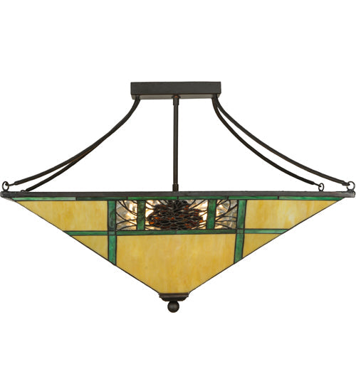 Meyda Lighting Pinecone Ridge 37" 4-Light Oil Rubbed Bronze Semi-flush Mount Ceiling Light With Multi-Colored Shade Glass