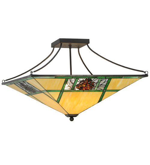Meyda Lighting Pinecone Ridge 37" 4-Light Oil Rubbed Bronze Semi-flush Mount Ceiling Light With Multi-Colored Shade Glass
