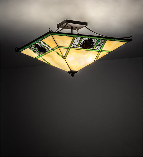 Meyda Lighting Pinecone Ridge 37" 4-Light Oil Rubbed Bronze Semi-flush Mount Light With Multi-Colored Shade Glass