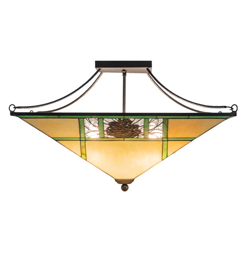 Meyda Lighting Pinecone Ridge 37" 4-Light Oil Rubbed Bronze Semi-flush Mount Light With Multi-Colored Shade Glass