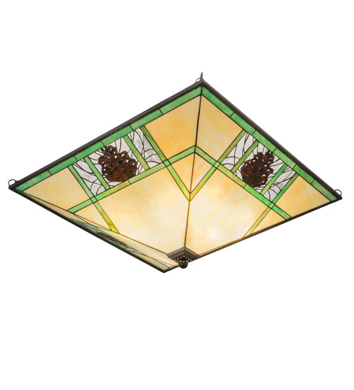 Meyda Lighting Pinecone Ridge 37" 4-Light Oil Rubbed Bronze Semi-flush Mount Light With Multi-Colored Shade Glass