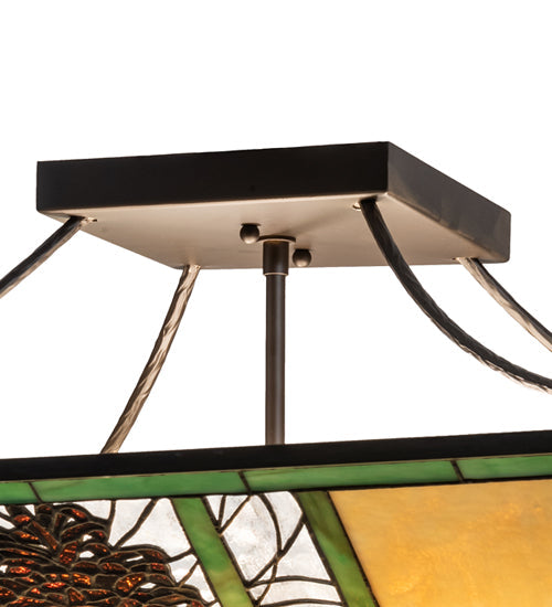 Meyda Lighting Pinecone Ridge 37" 4-Light Oil Rubbed Bronze Semi-flush Mount Light With Multi-Colored Shade Glass