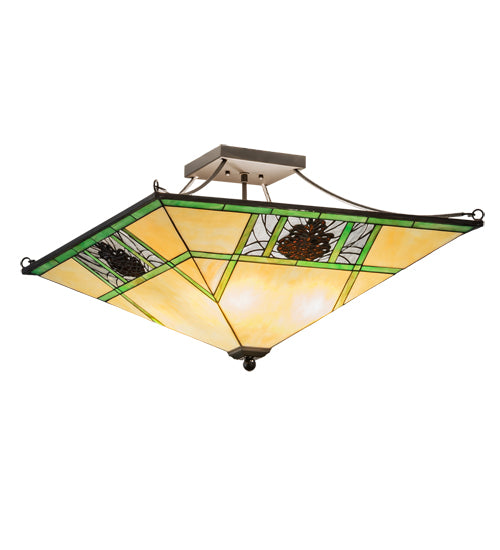 Meyda Lighting Pinecone Ridge 37" 4-Light Oil Rubbed Bronze Semi-flush Mount Light With Multi-Colored Shade Glass