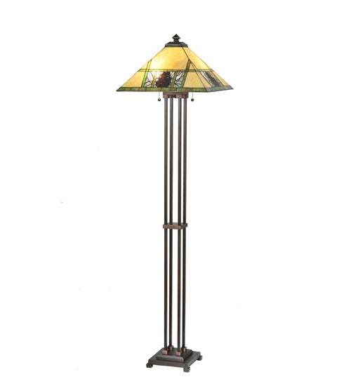 Meyda Lighting Pinecone Ridge 63" 2-Light Mahogany Bronze Floor Lamp With Multi-Colored Shade Glass