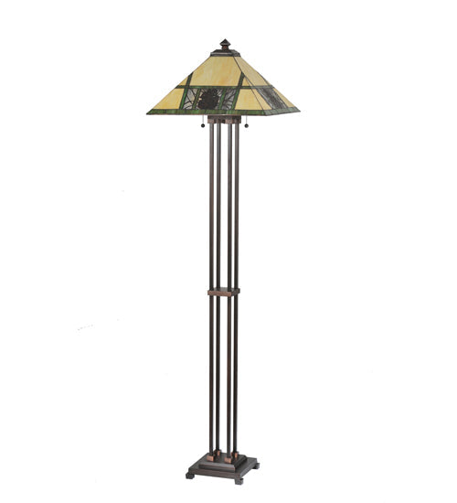 Meyda Lighting Pinecone Ridge 63" 2-Light Mahogany Bronze Floor Lamp With Multi-Colored Shade Glass