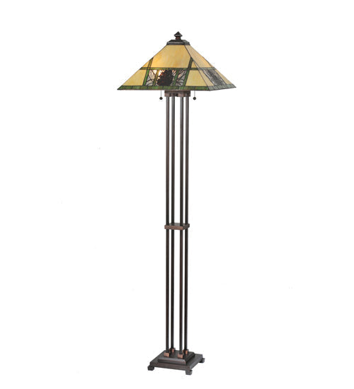 Meyda Lighting Pinecone Ridge 63" 2-Light Mahogany Bronze Floor Lamp With Multi-Colored Shade Glass