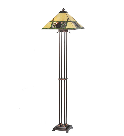 Meyda Lighting Pinecone Ridge 63" 2-Light Mahogany Bronze Floor Lamp With Multi-Colored Shade Glass