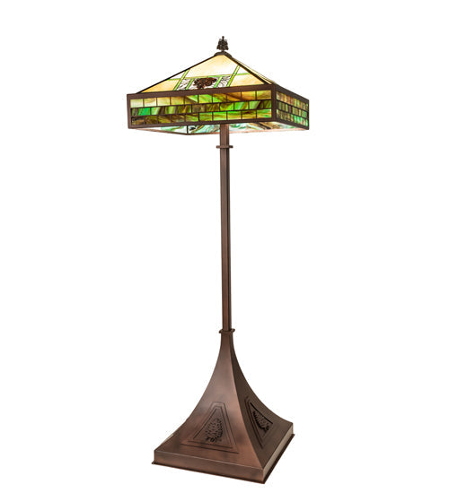 Meyda Lighting Pinecone Ridge 81" 4-Light Mahogany Bronze Floor Lamp With Green and Beige Stained Shade Glass