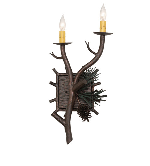 Meyda Lighting Pinewood 10" 2-Light Copper Rust & Olive Green Right Wall Sconce With Ivory Faux Candlelight