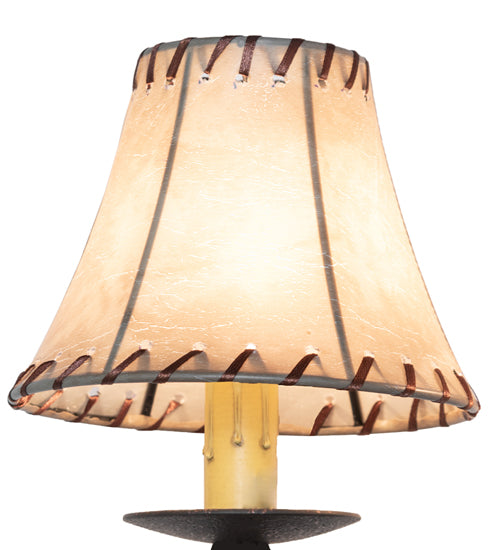 Meyda Lighting Pinewood 12" 2-Light Copper Rust & Olive Green Right Wall Sconce With Beige Faux Rawhide Shade