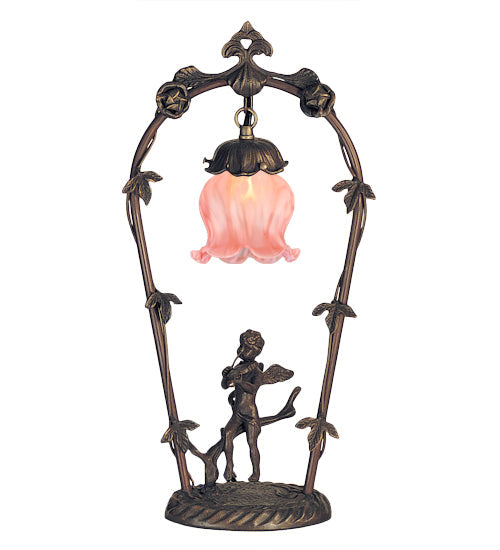 Meyda Lighting Pink Cherub With Violin 19" Mahogany Bronze Table Lamp With Pink Shade Glass