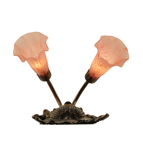 Meyda Lighting Pink Pond Lily 11" 2-Light Mahogany Bronze Wall Sconce With Pink Shade Glass