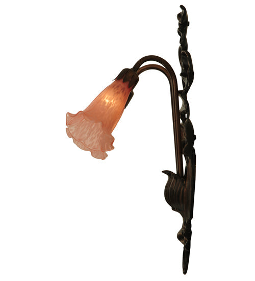 Meyda Lighting Pink Pond Lily 11" 2-Light Mahogany Bronze Wall Sconce With Pink Shade Glass