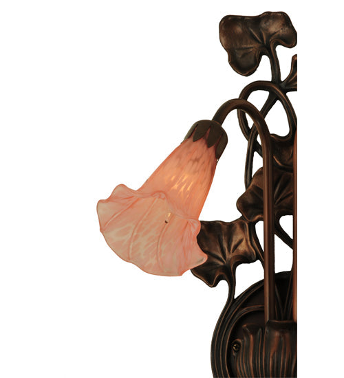 Meyda Lighting Pink Pond Lily 11" 2-Light Mahogany Bronze Wall Sconce With Pink Shade Glass