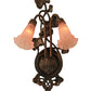 Meyda Lighting Pink Pond Lily 11" 2-Light Mahogany Bronze Wall Sconce With Pink Shade Glass